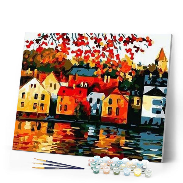 paint by numbers | Quiet city near the River | cities easy | FiguredArt