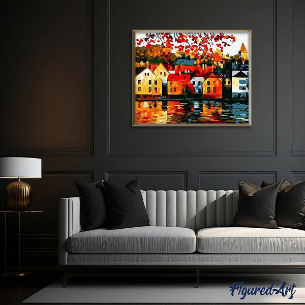 paint by numbers | Quiet city near the River | cities easy | FiguredArt