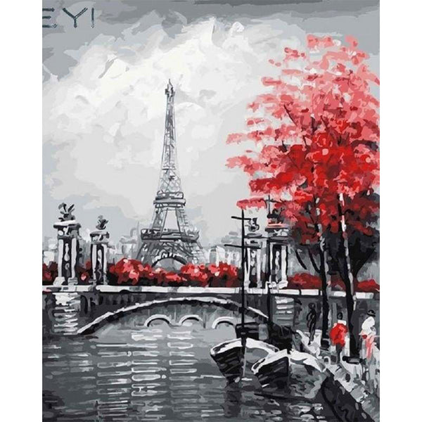 paint by numbers | Eiffel Tower and Red Touch | cities intermediate | FiguredArt