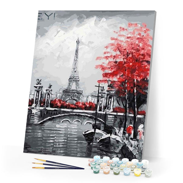 paint by numbers | Eiffel Tower and Red Touch | cities intermediate | FiguredArt