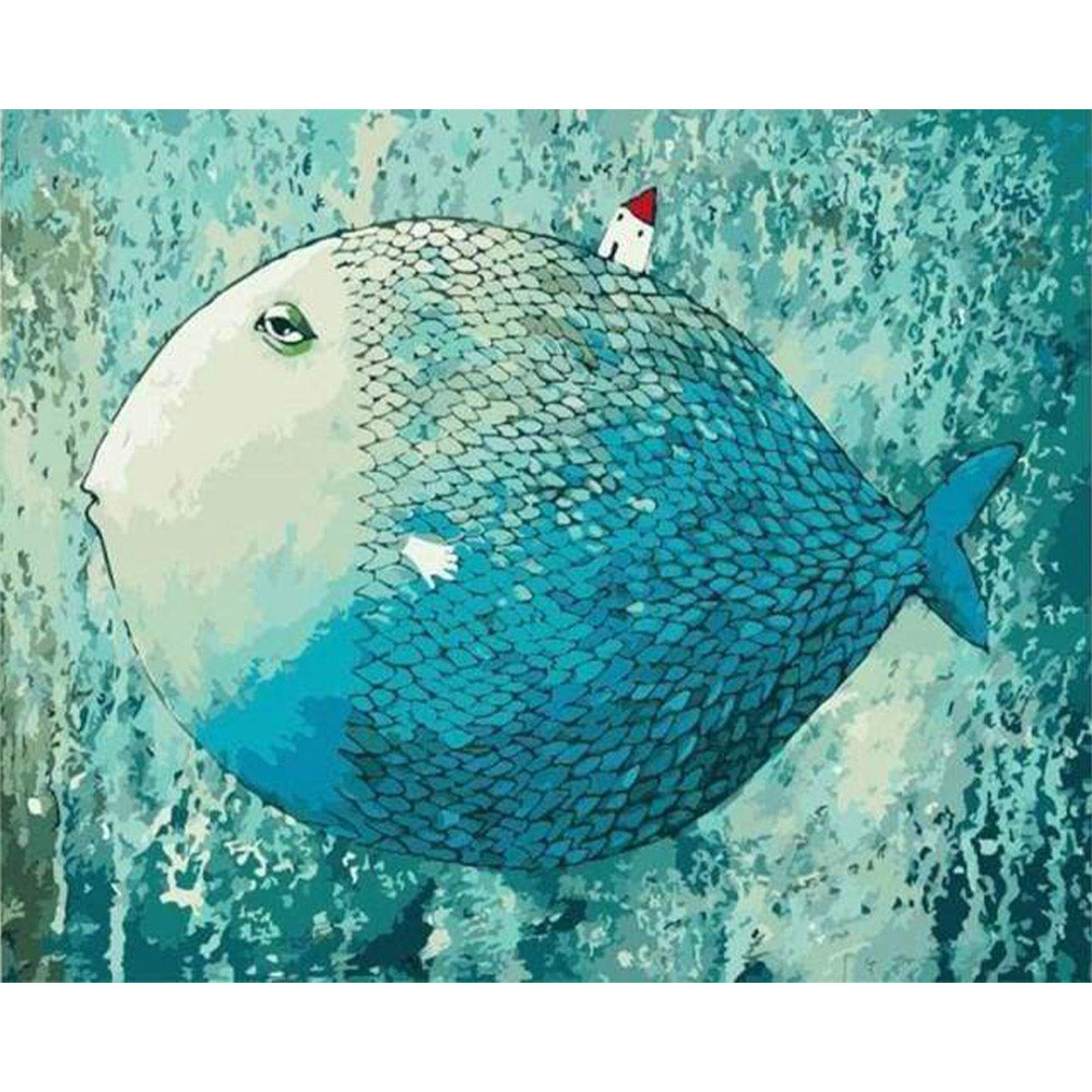 アート作品 女性と魚の絵画60✖️50cm（額の大きさ）（DIY-タコ