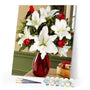 paint by numbers | Red vase and White Flower | flowers intermediate | FiguredArt