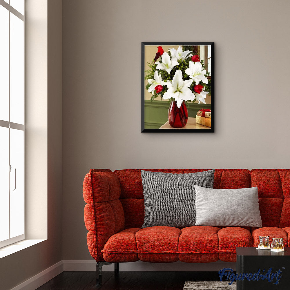 paint by numbers | Red vase and White Flower | flowers intermediate | FiguredArt