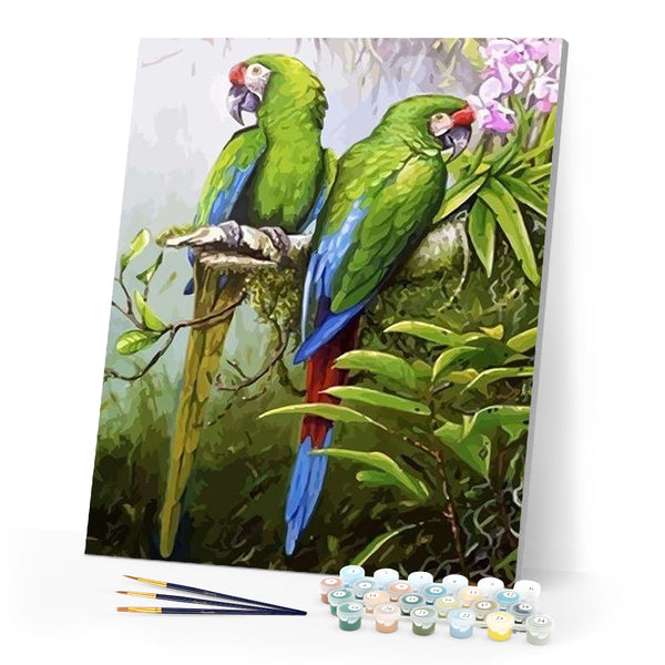 paint by numbers | Green Parrots | animals birds intermediate parrots | FiguredArt