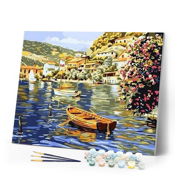 paint by numbers | Lake during Summer | intermediate landscapes ships and boats | FiguredArt