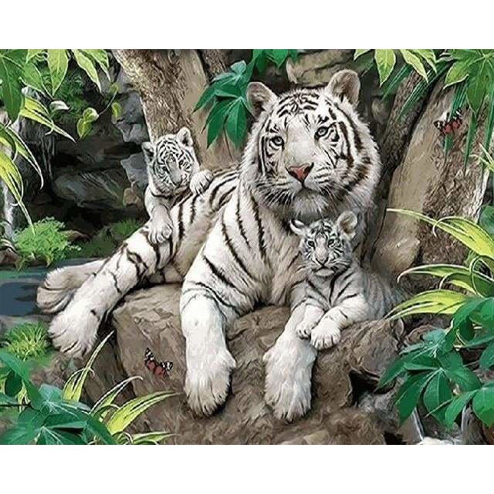 paint by numbers | White Tiger family | animals intermediate tigers | FiguredArt