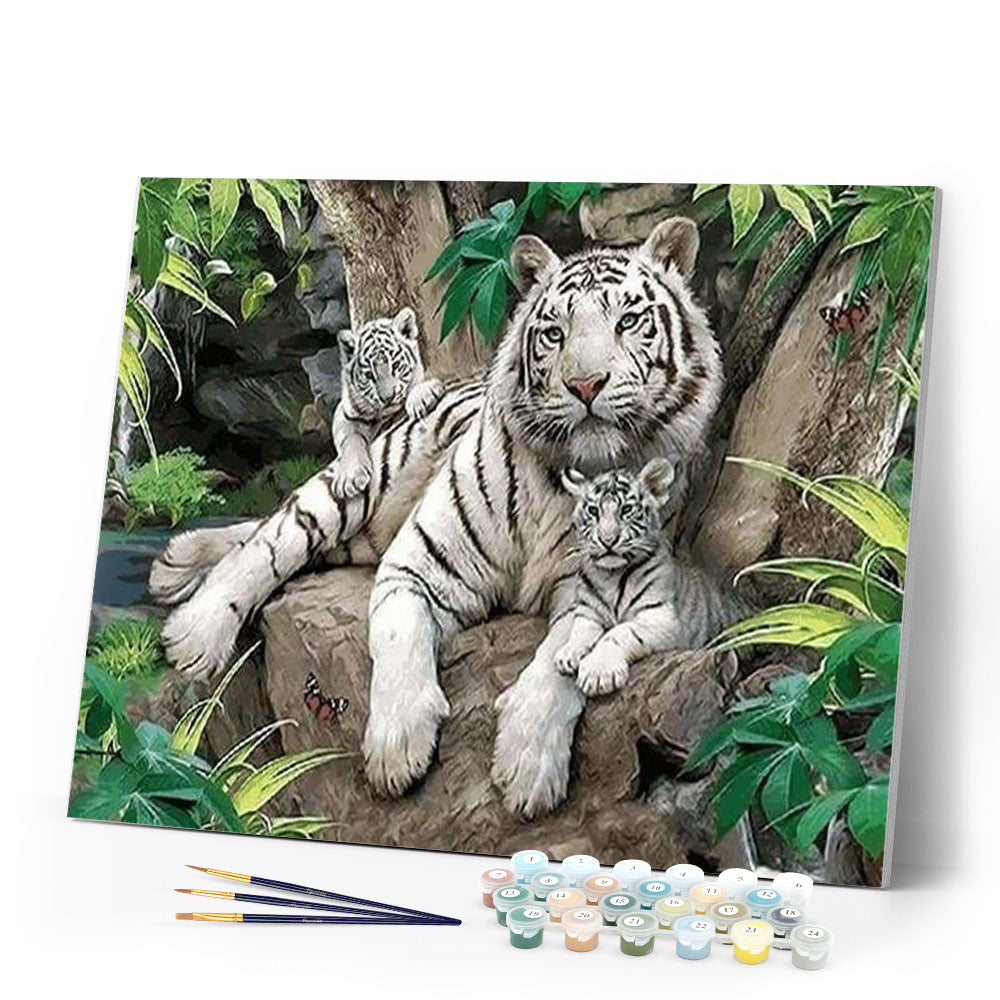 paint by numbers | White Tiger family | animals intermediate tigers | FiguredArt