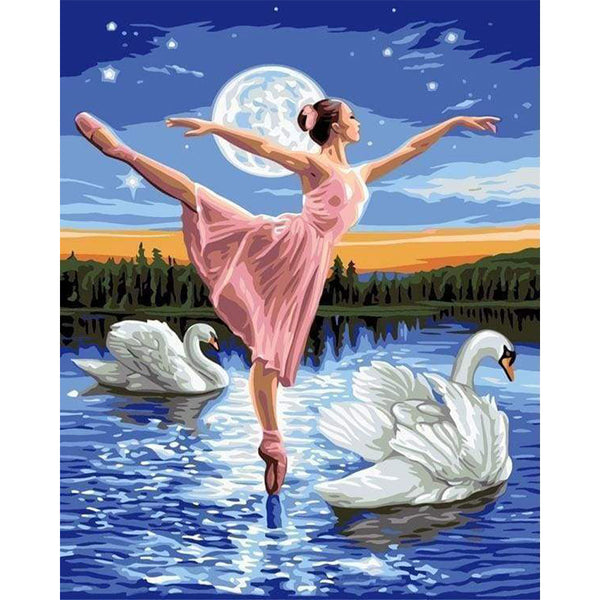 paint by numbers | Swan Lake and Full Moon | birds dance intermediate swans | FiguredArt