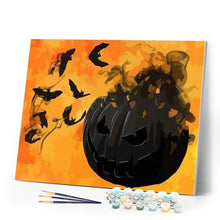 Load image into Gallery viewer, paint by numbers | Black pumpkin and Bats | easy halloween | FiguredArt