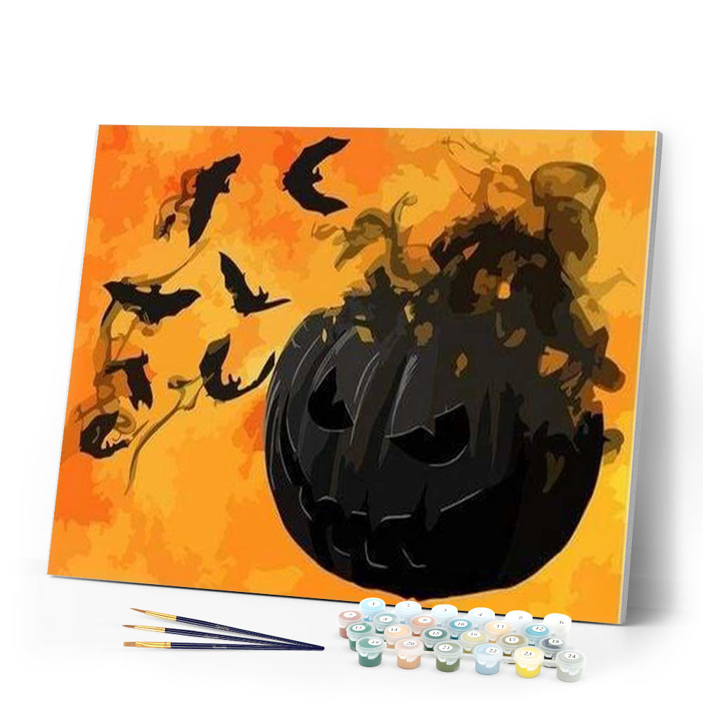 paint by numbers | Black pumpkin and Bats | easy halloween | FiguredArt