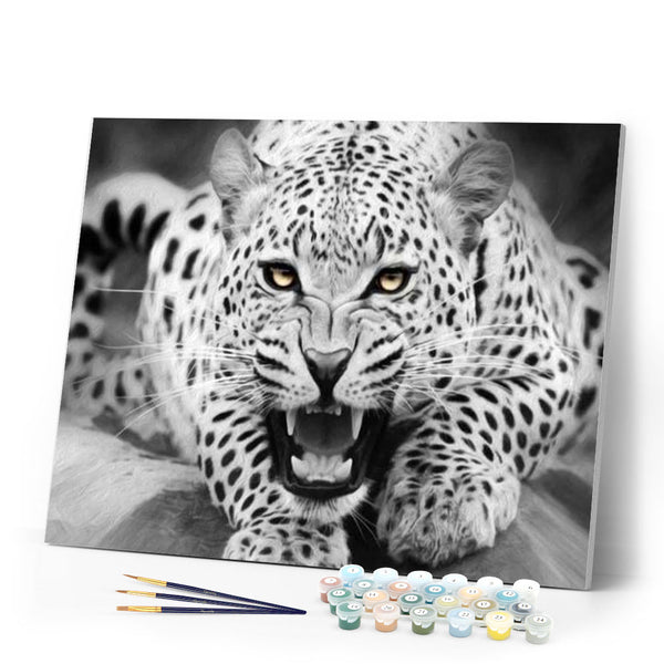 paint by numbers | Leopard Black And White | animals intermediate leopards | FiguredArt