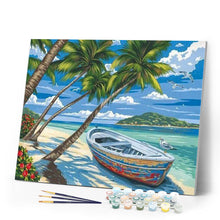 Load image into Gallery viewer, paint by numbers | Boat under the Coconut trees | easy landscapes ships and boats | FiguredArt