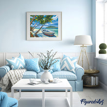 Load image into Gallery viewer, paint by numbers | Boat under the Coconut trees | easy landscapes ships and boats | FiguredArt