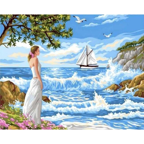 paint by numbers | Girl and Waves | easy landscapes ships and boats | FiguredArt