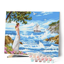 Load image into Gallery viewer, paint by numbers | Girl and Waves | easy landscapes ships and boats | FiguredArt