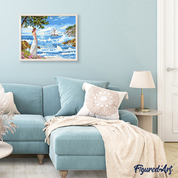 paint by numbers | Girl and Waves | easy landscapes ships and boats | FiguredArt