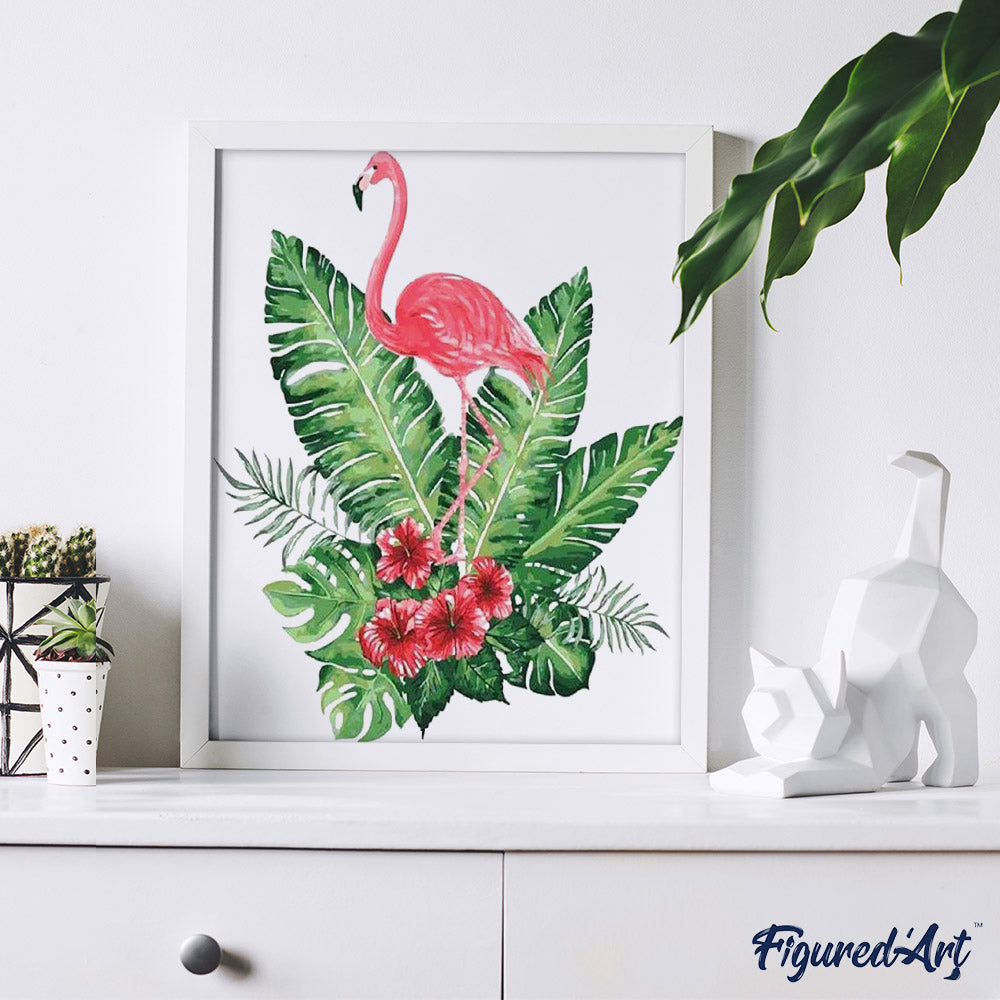 paint by numbers | Pink Flamingo and Flowers | birds easy flamingos flowers | FiguredArt