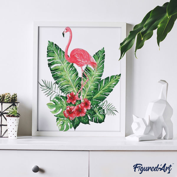 paint by numbers | Pink Flamingo and Flowers | birds easy flamingos flowers | FiguredArt