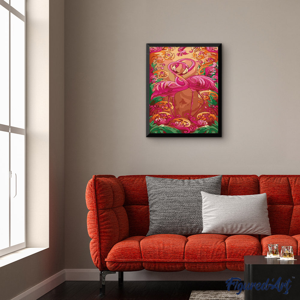 paint by numbers | Pink flamingos | animals birds flamingos intermediate | FiguredArt
