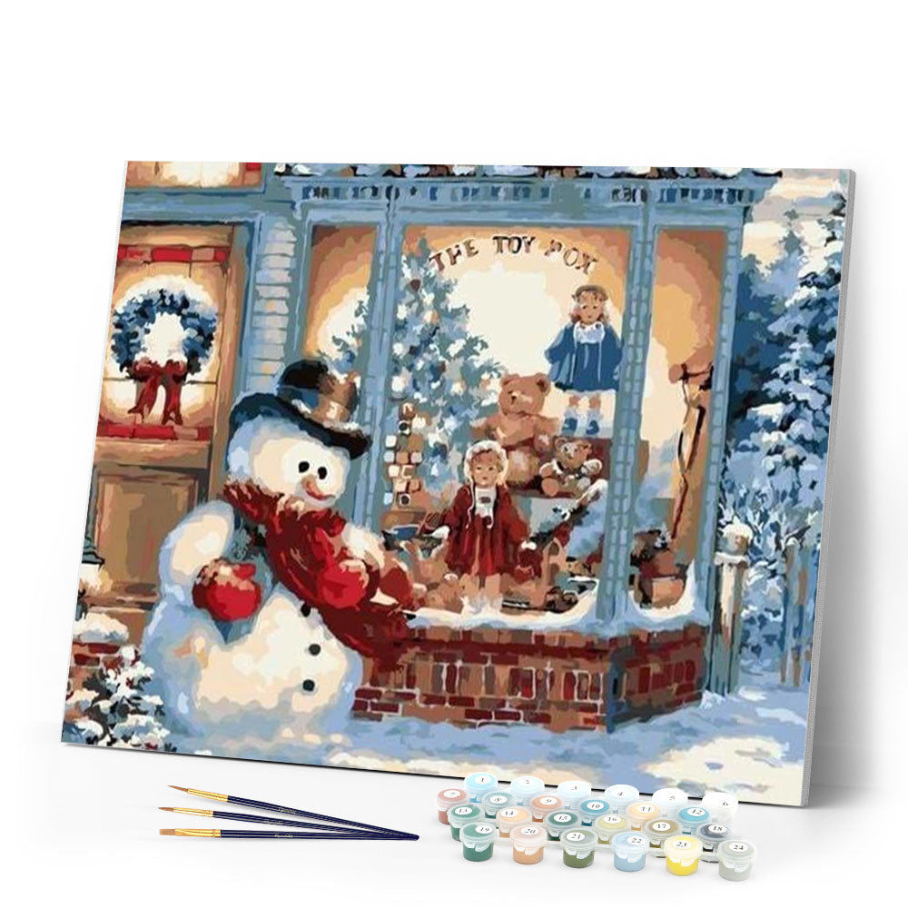 paint by numbers | Snowman and Store | christmas intermediate | FiguredArt