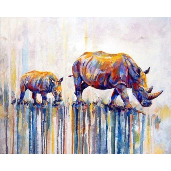 paint by numbers | Mother and Baby Rhino | advanced animals rhinos | FiguredArt