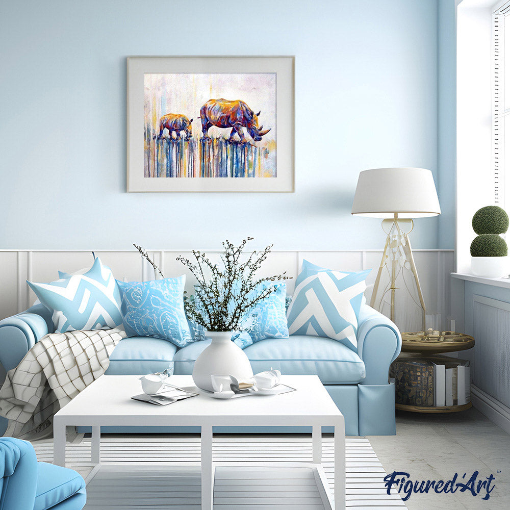 paint by numbers | Mother and Baby Rhino | advanced animals rhinos | FiguredArt
