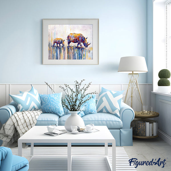 paint by numbers | Mother and Baby Rhino | advanced animals rhinos | FiguredArt