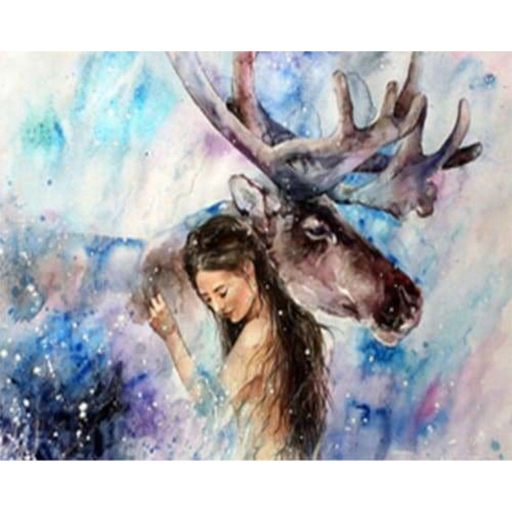 paint by numbers | Girl with Moose | advanced animals deer | FiguredArt