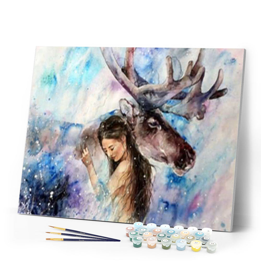 paint by numbers | Girl with Moose | advanced animals deer | FiguredArt