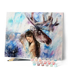 Load image into Gallery viewer, paint by numbers | Girl with Moose | advanced animals deer | FiguredArt