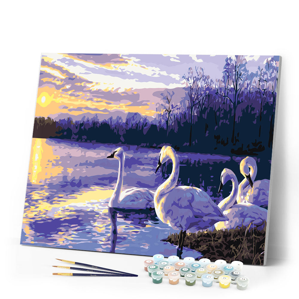 paint by numbers | Four Swans | advanced animals birds landscapes swans | FiguredArt