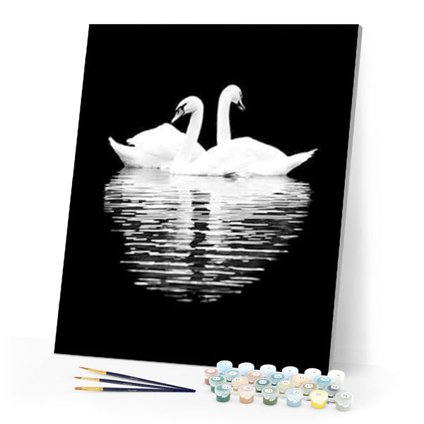 paint by numbers | White Swans in the Night | animals birds intermediate swans | FiguredArt
