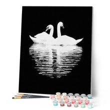 Load image into Gallery viewer, paint by numbers | White Swans in the Night | animals birds intermediate swans | FiguredArt