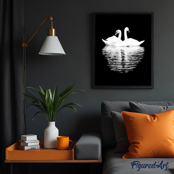 paint by numbers | White Swans in the Night | animals birds intermediate swans | FiguredArt