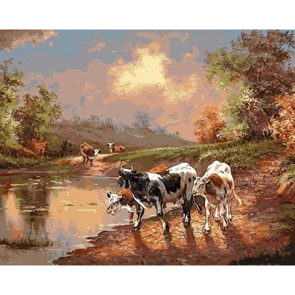 paint by numbers | Cows Vintage | animals cows intermediate landscapes | FiguredArt