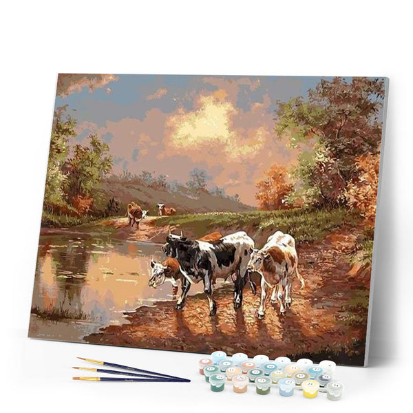 paint by numbers | Cows Vintage | animals cows intermediate landscapes | FiguredArt