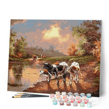 Load image into Gallery viewer, paint by numbers | Cows Vintage | animals cows intermediate landscapes | FiguredArt