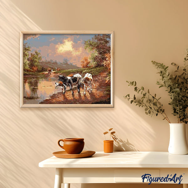 paint by numbers | Cows Vintage | animals cows intermediate landscapes | FiguredArt