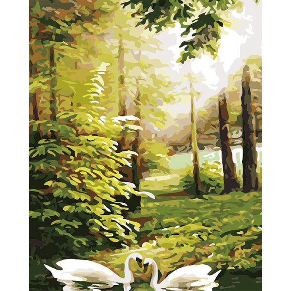paint by numbers | Swans in the Forest | advanced birds landscapes swans | FiguredArt