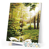 paint by numbers | Swans in the Forest | advanced birds landscapes swans | FiguredArt