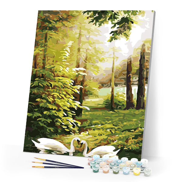 paint by numbers | Swans in the Forest | advanced birds landscapes swans | FiguredArt