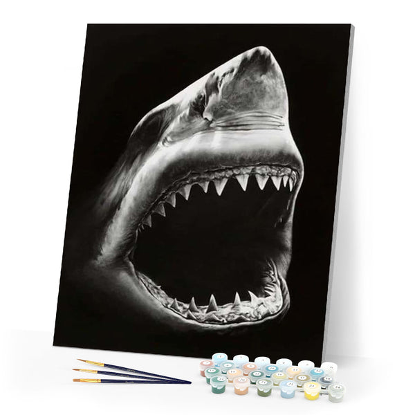 paint by numbers | Shark Black And White | advanced animals fish | FiguredArt