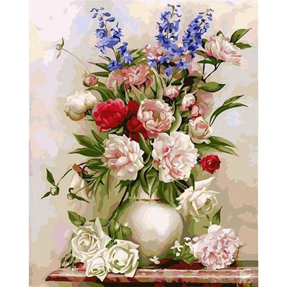 paint by numbers | Colorful Flowers in a White Vase | flowers intermediate | FiguredArt