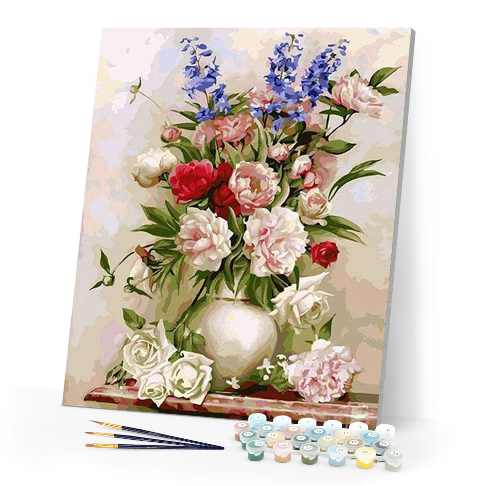 paint by numbers | Colorful Flowers in a White Vase | flowers intermediate | FiguredArt