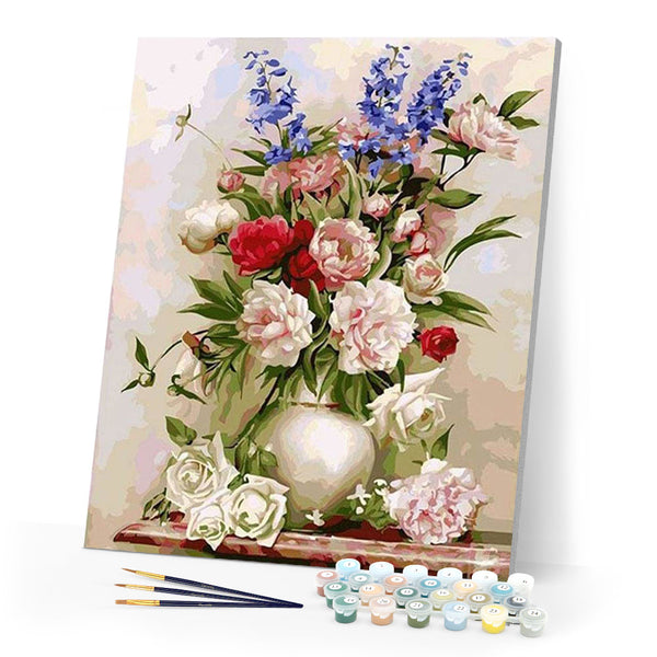 paint by numbers | Colorful Flowers in a White Vase | flowers intermediate | FiguredArt
