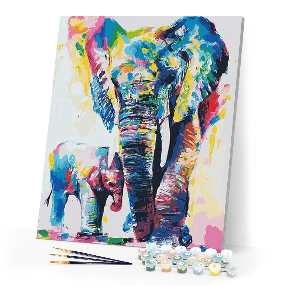 paint by numbers | Elephants Watercolor | animals elephants intermediate | FiguredArt