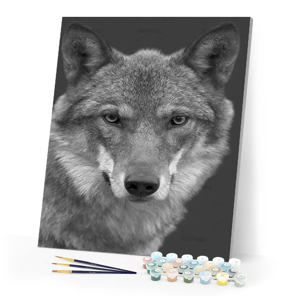 paint by numbers | The Wolf Black and White | advanced animals dogs wolves | FiguredArt