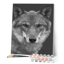 Load image into Gallery viewer, paint by numbers | The Wolf Black and White | advanced animals dogs wolves | FiguredArt