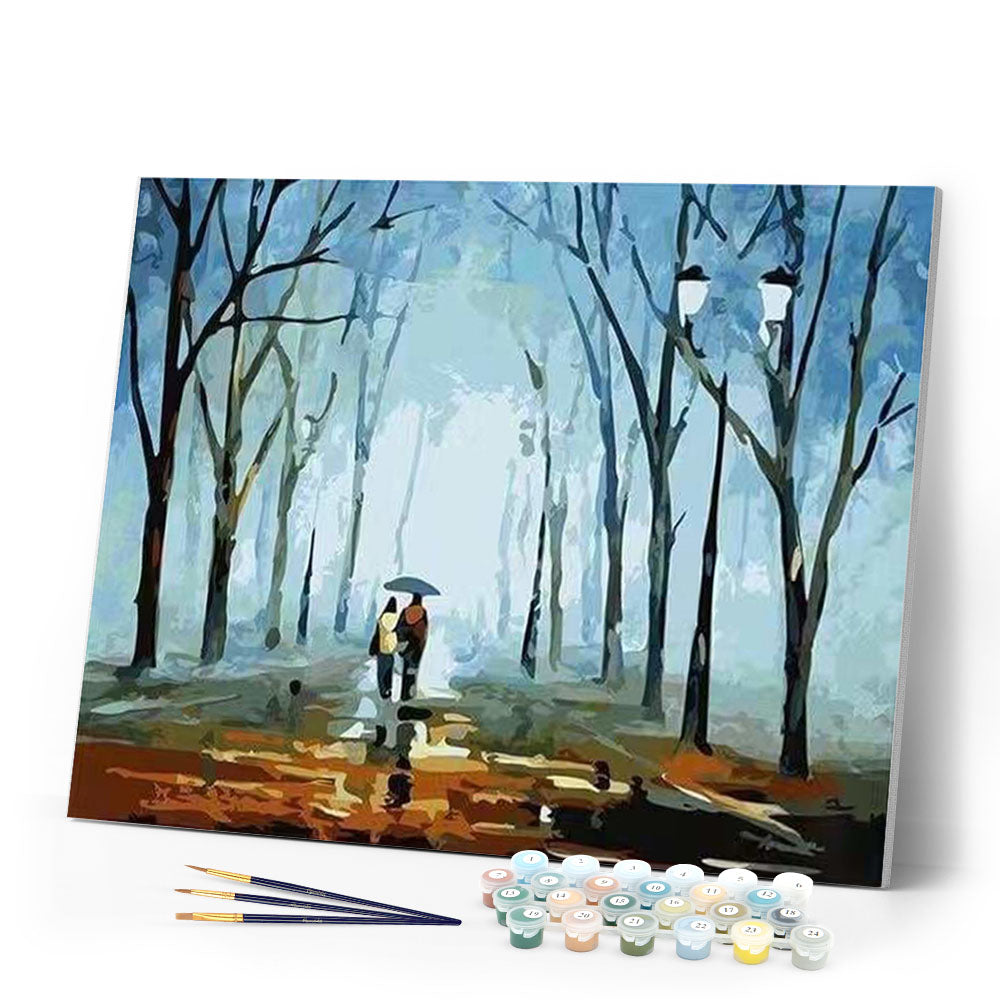 paint by numbers | Walking in the rain landscape | easy romance | FiguredArt