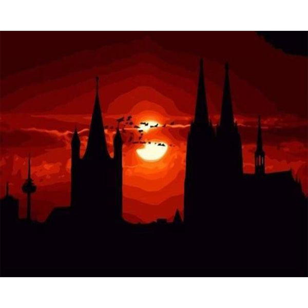 paint by numbers | Red Castle Sunset | easy landscapes | FiguredArt